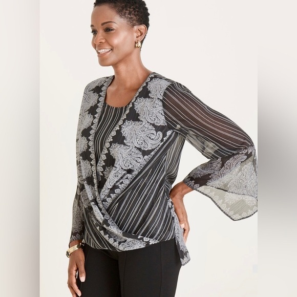 Chico’s Batik Stripe And Paisley Surplice Top Sz 3 (XL) - Picture 1 of 9
